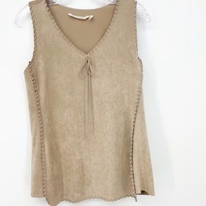 Soft Surroundings Faux Suede Tan Sleeveless Top Western Rodeo Womens Size Large